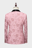 Men's Pink Silm Fit Shawl Lapel Jacquard 2 Pieces Wedding Suits