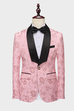 Men's Pink Silm Fit Shawl Lapel Jacquard 2 Pieces Wedding Suits