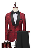 Men's Pink Silm Fit Shawl Lapel Jacquard 2 Pieces Wedding Suits