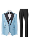 Men's Light Blue Silm Fit 3-Piece Wide Peak Lapel One Button Wedding Suits