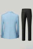 Men's Light Blue Silm Fit 3-Piece Wide Peak Lapel One Button Wedding Suits