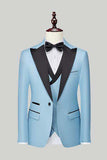 Men's Light Blue Silm Fit 3-Piece Wide Peak Lapel One Button Wedding Suits