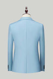 Men's Light Blue Silm Fit 3-Piece Wide Peak Lapel One Button Wedding Suits