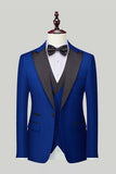 Men's Light Blue Silm Fit 3-Piece Wide Peak Lapel One Button Wedding Suits