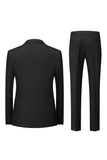 Men's Black Pinstriped Peak Lapel 2 Piece Silm Fit Double Breatsed Wedding Suits