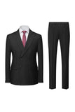 Men's Khaki Pinstriped Peak Lapel 2 Piece Silm Fit Double Breatsed Wedding Suits