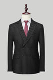 Men's Navy Peak Lapel 2 Piece Silm Fit Striped Wedding Suits