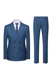 Men's Khaki Pinstriped Peak Lapel 2 Piece Silm Fit Double Breatsed Wedding Suits