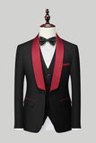 Men's Black Silm Fit 3 Piece Shawl Lapel One Button Wedding Guest Suits