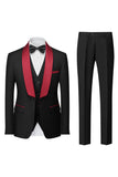 Men's Black Silm Fit 3 Piece Shawl Lapel One Button Wedding Guest Suits