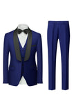 Men's Black Silm Fit 3 Piece Shawl Lapel One Button Wedding Guest Suits