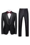 Men's Black Silm Fit 3 Piece Jacquard Shawl Lapel Wedding Suits