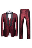 Men's Black Silm Fit 3 Piece Jacquard Shawl Lapel Wedding Suits