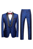 Men's Black Silm Fit 3 Piece Jacquard Shawl Lapel Wedding Suits