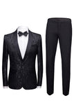 Men's Black Shawl Lapel 2 Pieces Jacquard Slim Fit Wedding Suits