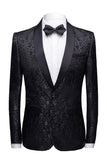 Men's Black Shawl Lapel 2 Pieces Jacquard Slim Fit Wedding Suits