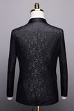 Men's Black Shawl Lapel 2 Pieces Jacquard Slim Fit Wedding Suits