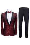 Men's Black Shawl Lapel 2 Pieces Jacquard Slim Fit Wedding Suits