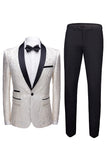 Men's Black Shawl Lapel 2 Pieces Jacquard Slim Fit Wedding Suits