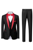 Men's Black Slim Fit Shawl Lapel Three-Pieces Wedding Suits