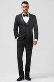 Men's Black Shawl Lapel Single Breasted 3 Piece Wedding Suits