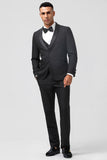 Men's Black Shawl Lapel Single Breasted 3 Piece Wedding Suits