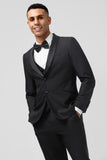 Men's Black Shawl Lapel Single Breasted 3 Piece Wedding Suits