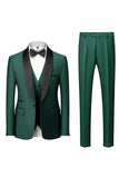 Men's Dark Green Shawl Lapel 3-Pieces Slim Fit Wedding Suits