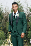 Men's Dark Green Shawl Lapel 3-Pieces Slim Fit Wedding Suits