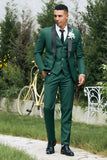 Men's Dark Green Shawl Lapel 3-Pieces Slim Fit Wedding Suits