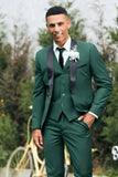 Men's Dark Green Shawl Lapel 3-Pieces Slim Fit Wedding Suits