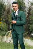 Men's Dark Green Shawl Lapel 3-Pieces Slim Fit Wedding Suits