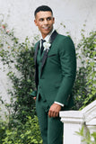 Men's Dark Green Shawl Lapel 3-Pieces Slim Fit Wedding Suits