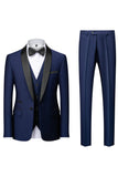 Men's Black Slim Fit Shawl Lapel Three-Pieces Wedding Suits