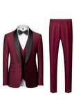 Men's Dark Green Shawl Lapel 3-Pieces Slim Fit Wedding Suits