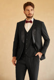 Men's Black Shawl Lapel Single Breasted 3 Piece Wedding Suits