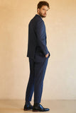 Men's Dark Blue Double Breasted Pinstripe 3 Piece Wedding Guest Suits