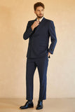 Men's Dark Blue Double Breasted Pinstripe 3 Piece Wedding Guest Suits