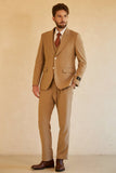 Men's Brown Single Breasted Peak Lapel 3 Piece Wedding Suits