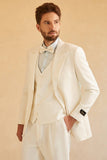 Men's White Peak Lapel Single Breasted 3 Piece Wedding Suits