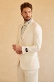 Men's White Peak Lapel Single Breasted 3 Piece Wedding Suits