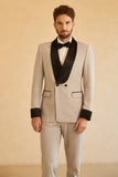 Men's Grey Shawl Lapel Double Breasted 2 Piece Wedding Suits