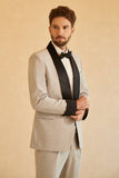 Men's Grey Shawl Lapel Double Breasted 2 Piece Wedding Suits