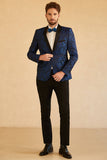 Men's Red Shawl Lapel Jacquard One Button Prom Blazer