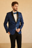 Men's Red Shawl Lapel Jacquard One Button Prom Blazer