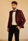 Men's Red Shawl Lapel Jacquard One Button Prom Blazer