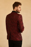 Men's Red Shawl Lapel Jacquard One Button Prom Blazer