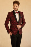 Men's Red Shawl Lapel Jacquard One Button Prom Blazer