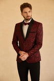 Men's Red Shawl Lapel Jacquard One Button Prom Blazer