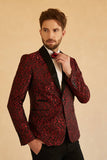 Men's Red Shawl Lapel Jacquard One Button Prom Blazer